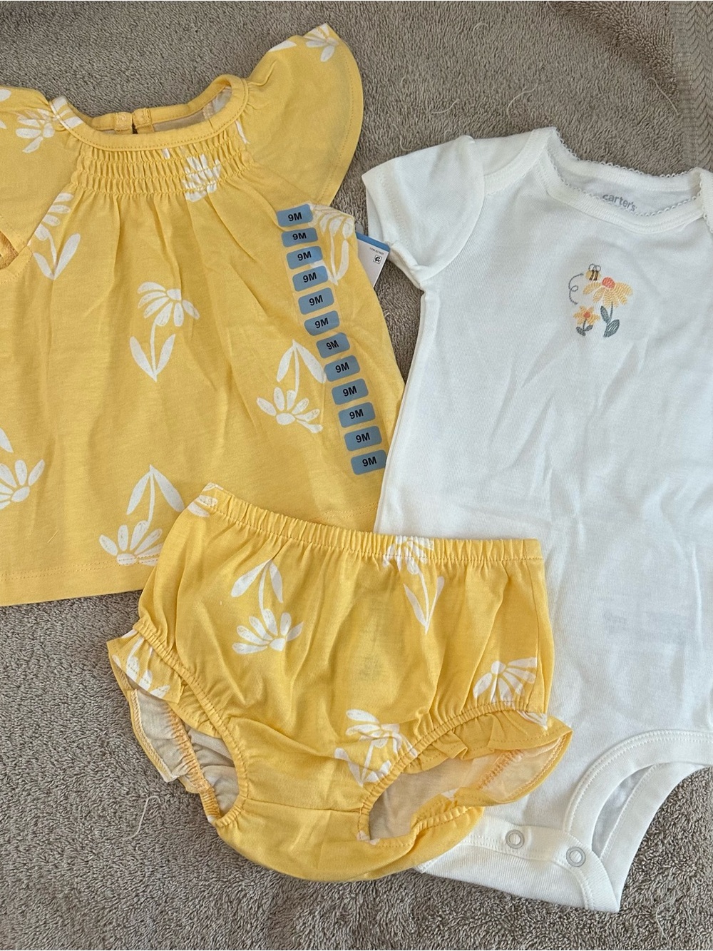 Carter's Yellow Floral 3-Piece Baby Set with White Bodysuit
